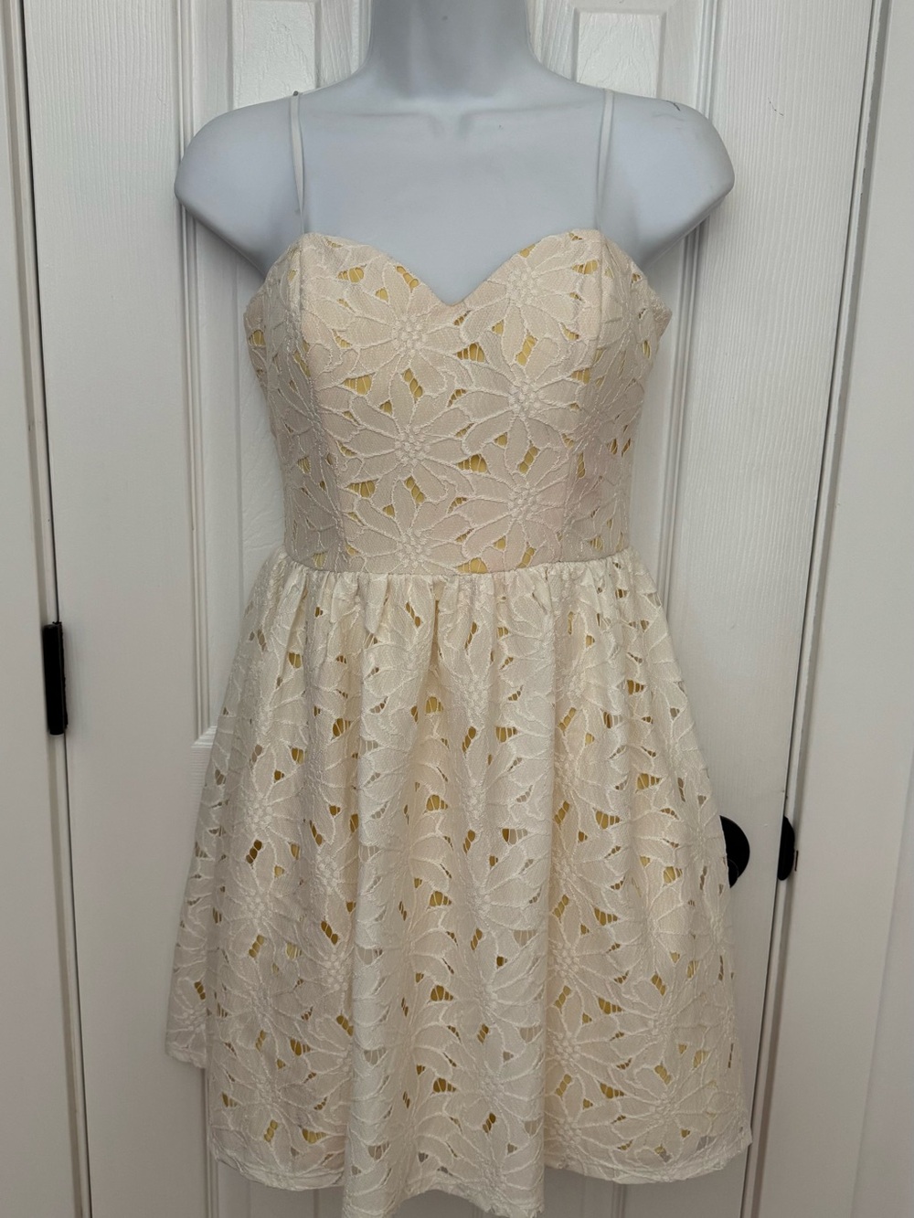 Jodi Kristopher Ivory Lace Spaghetti-Strap Fit & Flare Dress